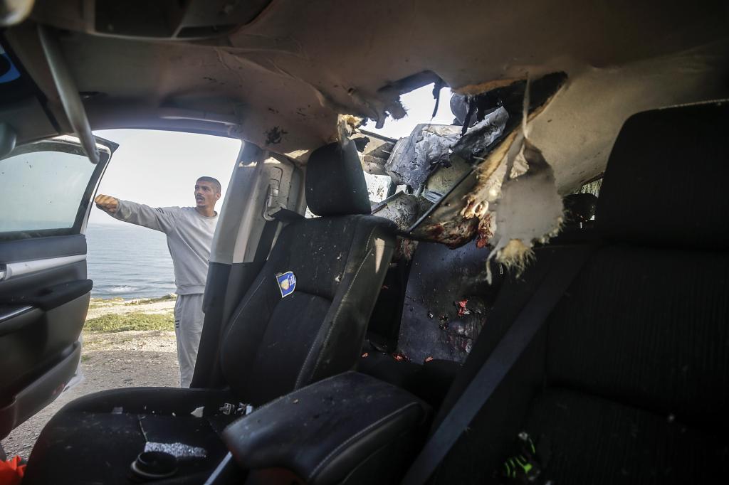 A destroyed WCK vehicle