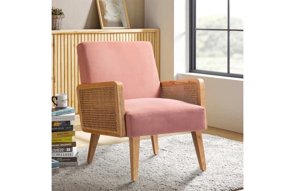 Mayenne Upholstered Accent Chair with Rattan Arms