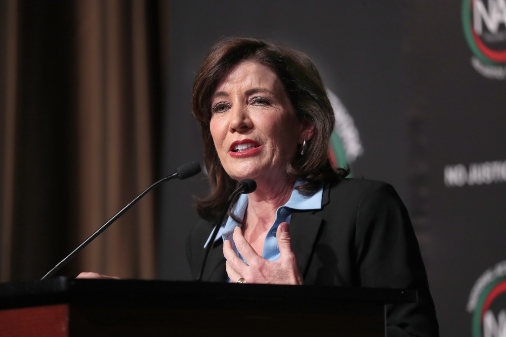 New York State Governor Kathy Hochul, New York City Mayor Eric Adams and the Reverend Al Sharpton, President and Founder of the National Action Network all speak at the National Action Network  annual convention in New York City on April 10, 2024