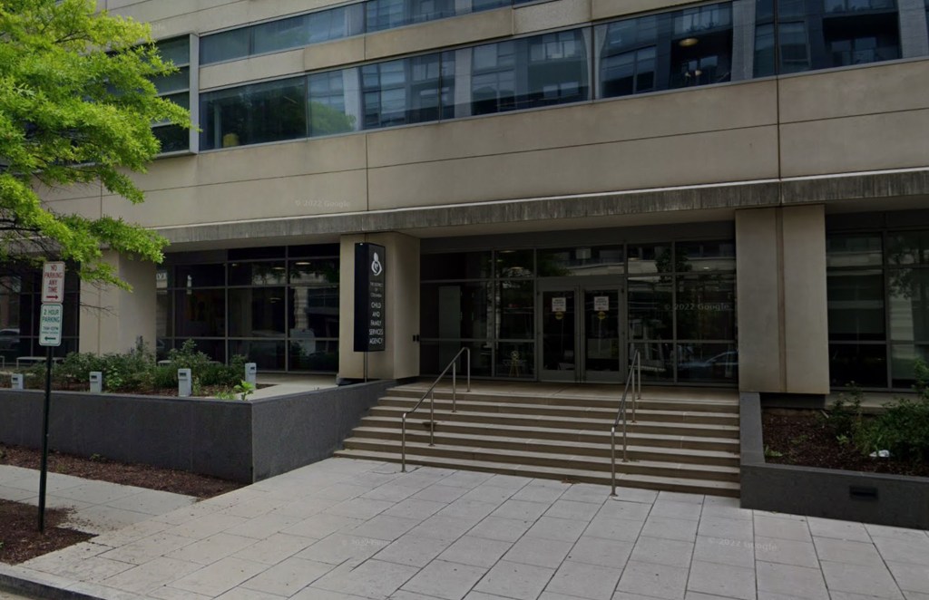 A photo of the outside of The Child and Family Services Agency building in D.C.