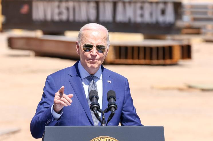 President Joe Biden makes a stop in Chandler, Arizona to deliver remarks on his Investing in America agenda at Intels Ocotillo Campus on March 20, 2024.