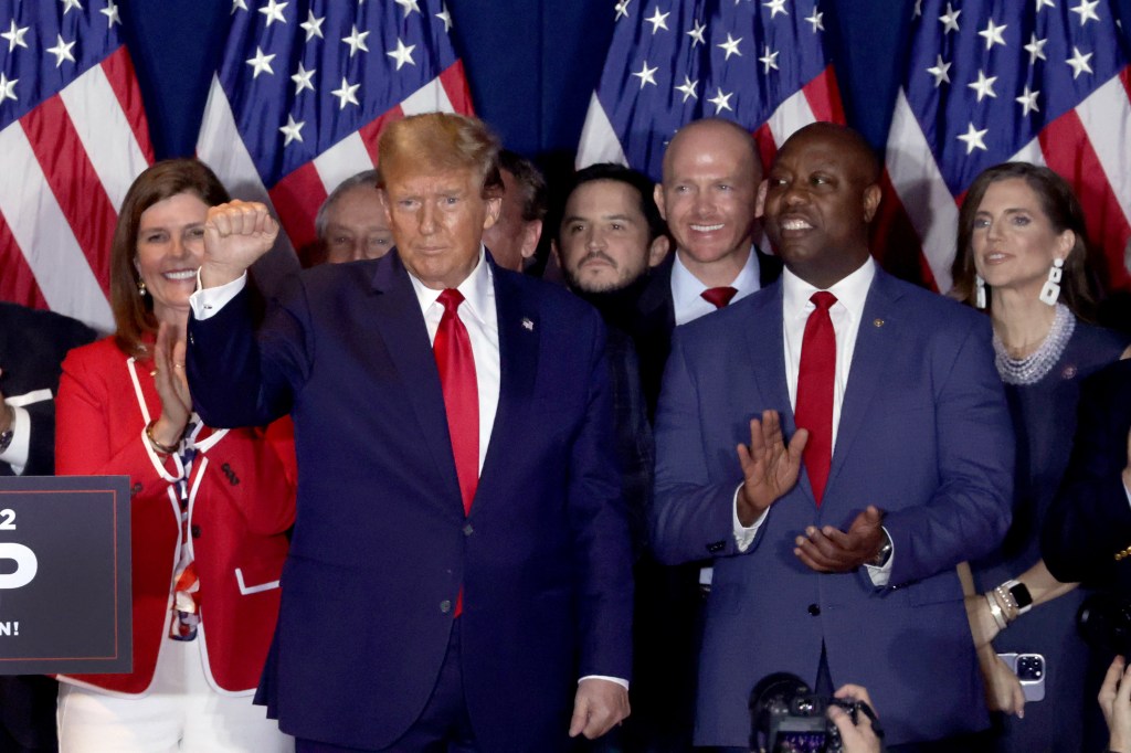 Tim Scott joined Trump on stage in South Carolina after the former president won the state's primary.