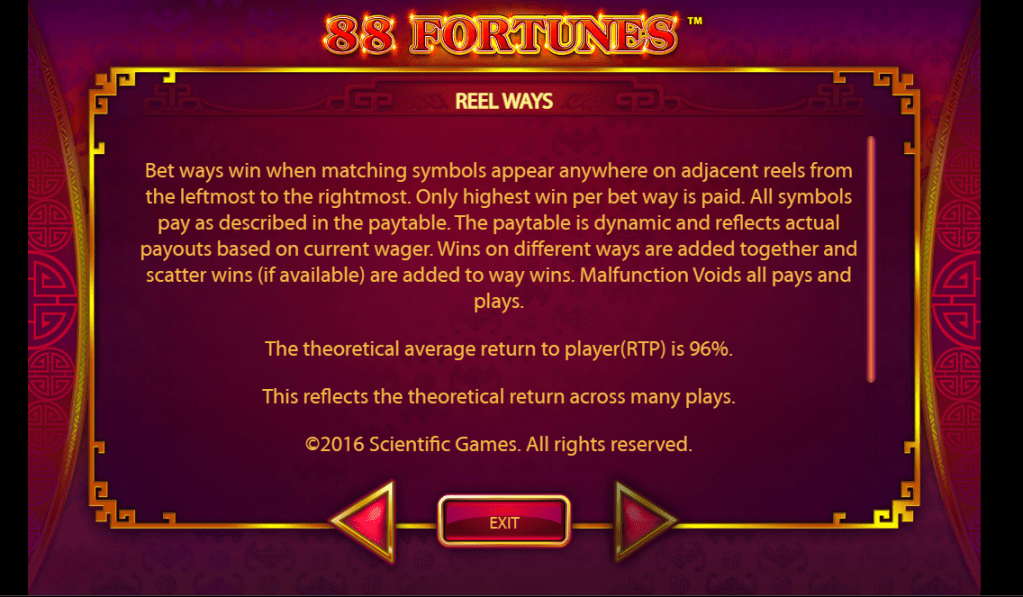 screenshot of game rules of 88 fortunes at golden nugget online casino