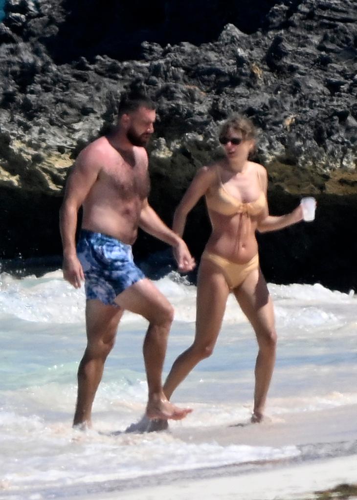 Taylor Swift and Travis Kelce vacation on Harbour Island, Bahamas on Thursday, March 21, 2024.  