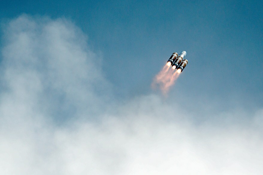 A United Launch Alliance Delta IV heavy rocket carrying classified spy satellite cargo for the U.S. National Reconnaissance Office lifts off from Space Launch Complex 37B at the Cape Canaveral Space Force Station, Tuesday, April 9, 2024, in Cape Canaveral, Fla.