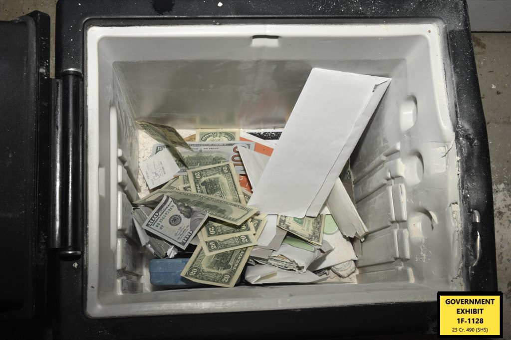 Cash from a broken safe.