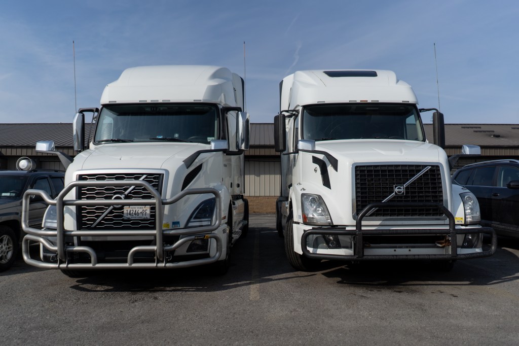 Truck tractors at Lakeville Trucking in Rochester, N.Y., Friday, March 11, 2022