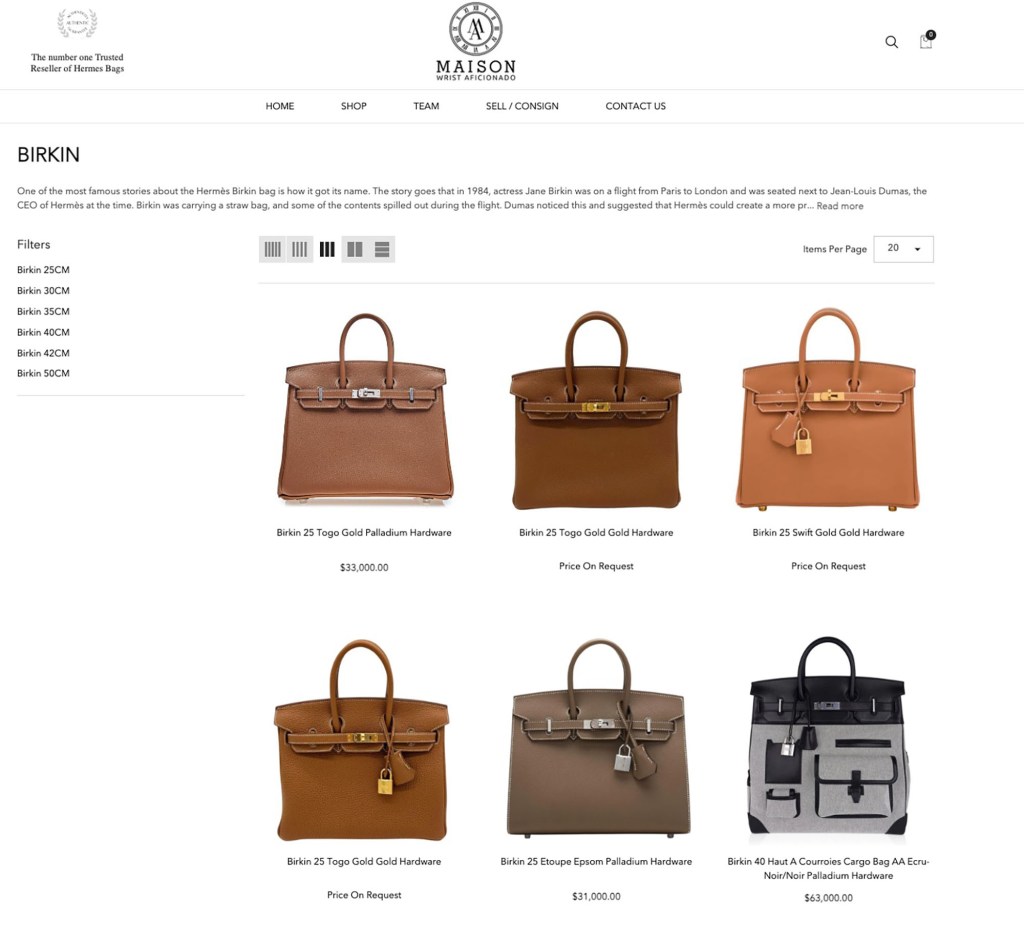 Birkin bags retail for well in tothe five figures.