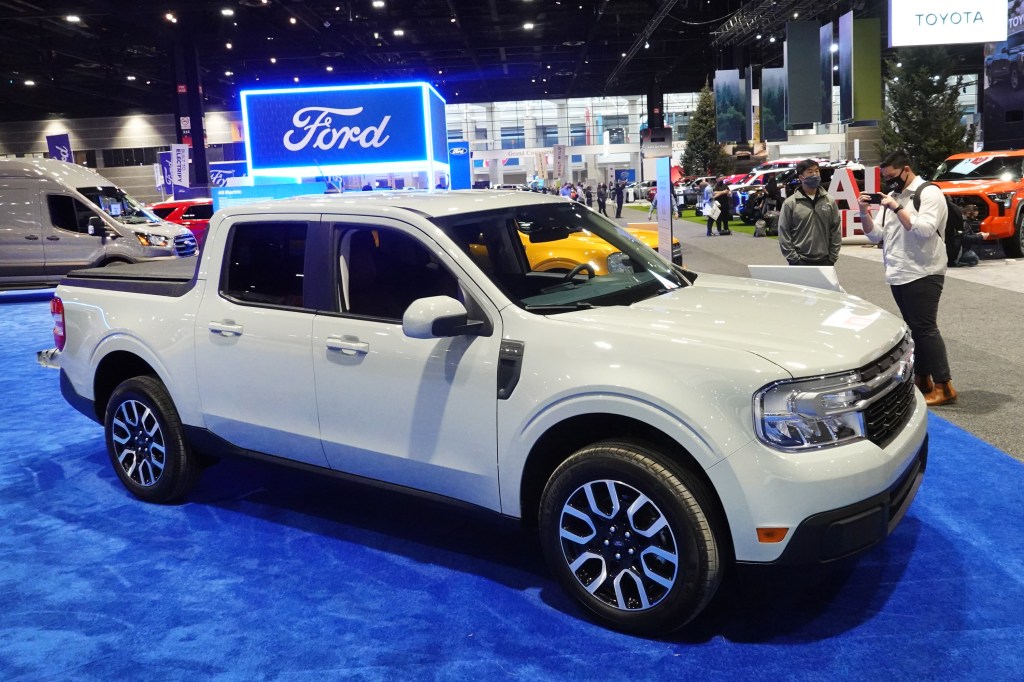 Ford shows off the 2022 Maverick truck during the Chicago Auto Show at McCormick Place convention center on February 10, 2022 in Chicago, Illinois