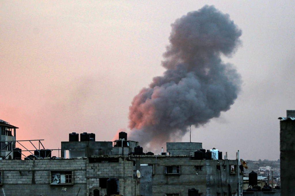 Smoke rising from buildings in Rafah after an Israeli strike on May 11, 2024.