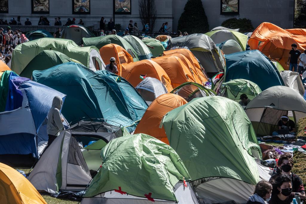  APRIL 23: Columbia University students participate in an ongoing pro-Palestinian encampment