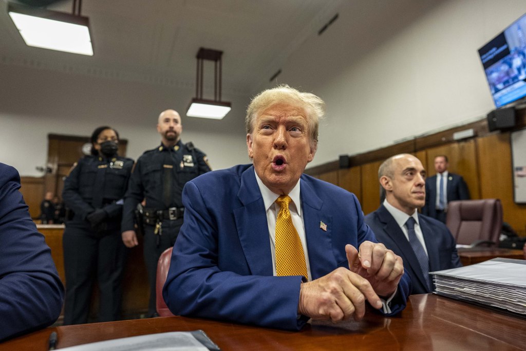 Former President Donald Trump sits inside courthouse at Manhattan Criminal Court in New York, USA, 02 May 2024