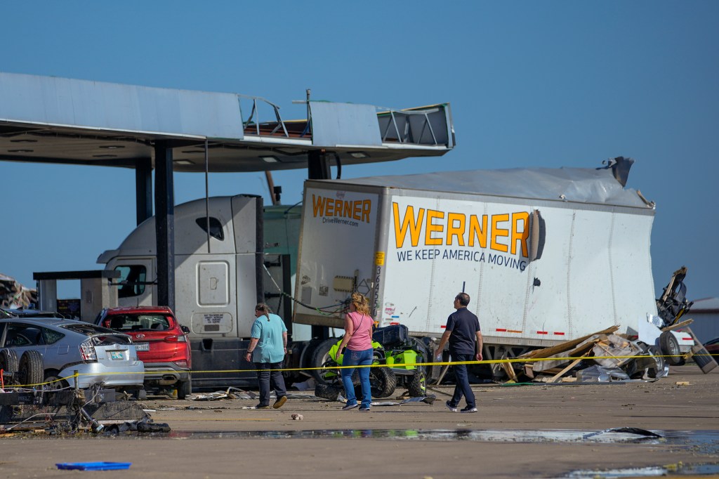 A truck damaged by the tornado in Valley View.