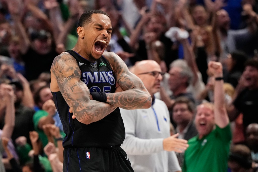 P.J. Washington of the Mavericks reacts during the fourth quarter as Dallas beat the Thunder on Saturday in Game 6 of their conference semifinal series to advance.