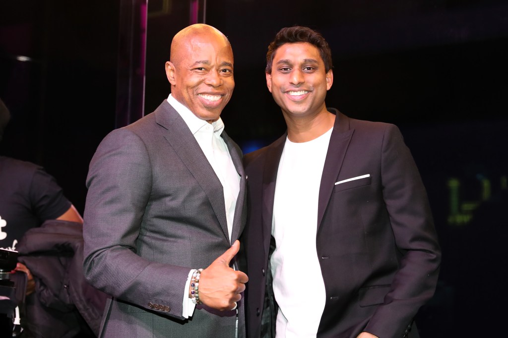 Mayor Eric Adams and Ankur Jain smiling at the Bilt Rewards X Wells Fargo Launch Event Party in New York City on March 28, 2022