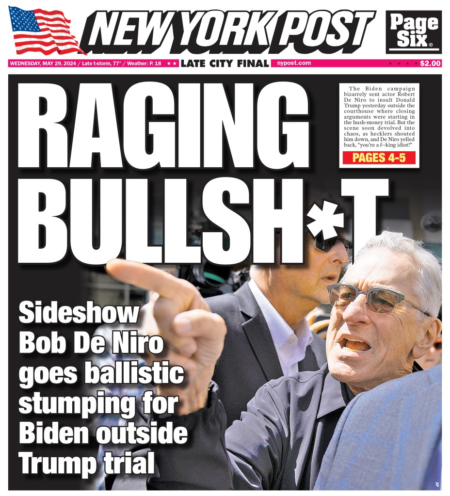 Front page of the New York Post on May 29.