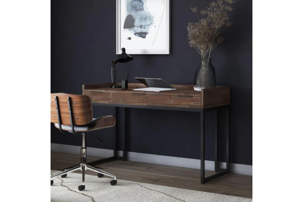 An office desk and chair in a home.