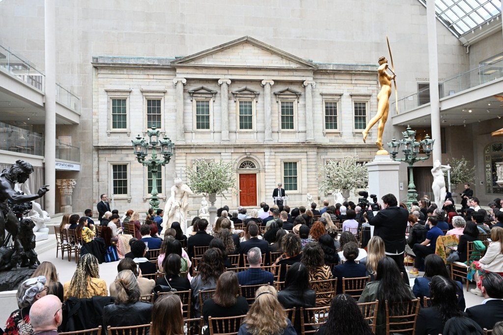 Andrew Bolton speaks onstage the at press conference for the 2024 Met Gala 