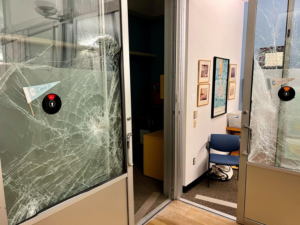 A countless amount of windows were pictured smashed and shattered throughout the building. 