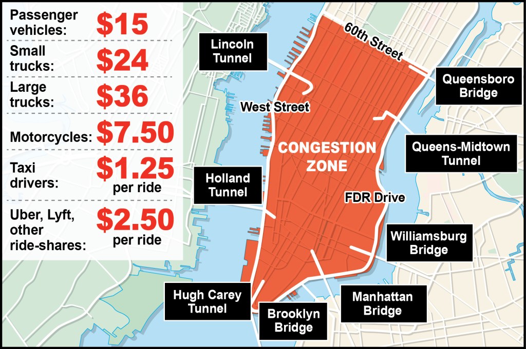 A graphic detailing the congestion tolling in Manhattan