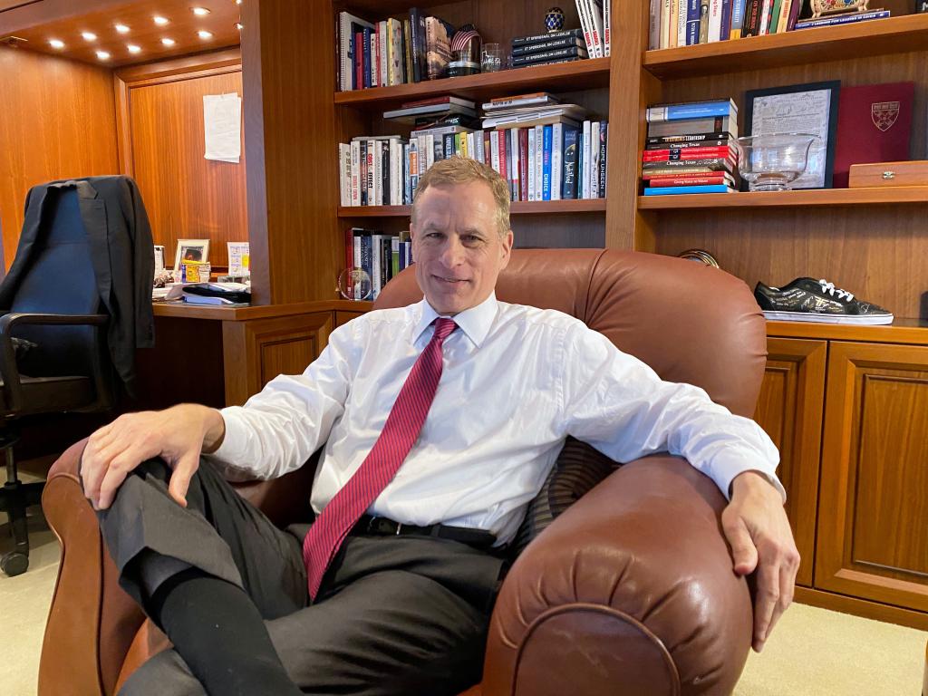 Dallas Federal Reserve Bank President Robert Kaplan sitting in his office during an interview, January 9, 2020