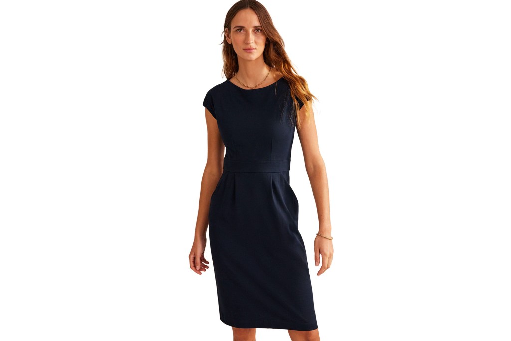 A woman in a black dress