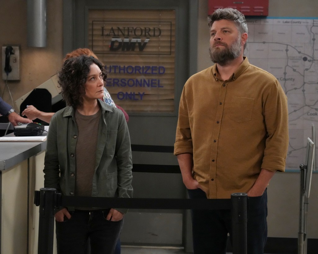 Sara Gilbert and Jay R. Ferguson on "The Conners." 