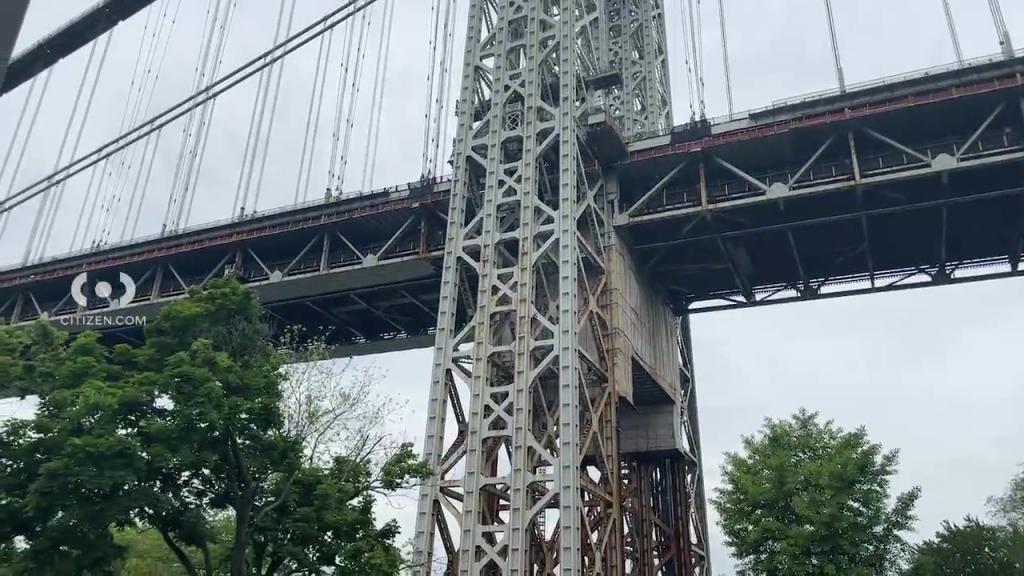 ESU on the George Washington Bridge as they try to stop man climbing up the side of the NY side of the bridge