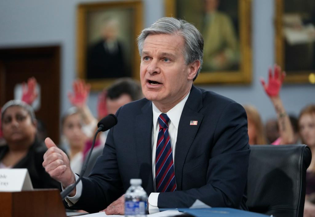 FBI Director Christopher Wray testifying about the FBI budget in front of the House Appropriations Subcommittee in Washington, DC