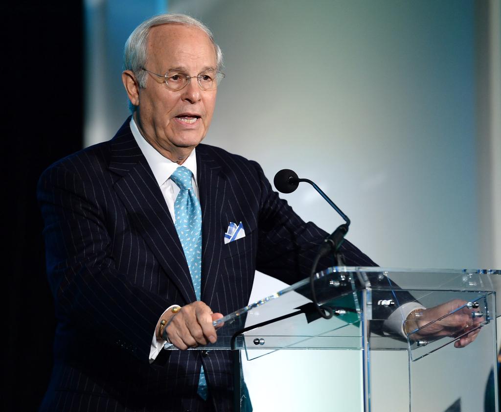 Former Chairman of the Republican National Committee and former President of the American Gaming Association (AGA) Frank J. Fahrenkopf Jr. speaks as he is inducted during the AGA's 25th annual Gaming Hall of Fame charity gala and induction ceremony at Caesars Palace on November 14, 2013 in Las Vegas, Nevada. The AGA is the national trade association for the commercial casino industry.