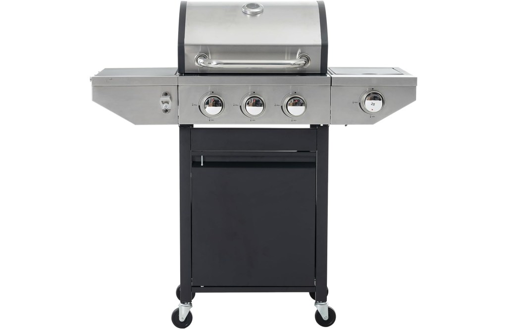 
3-Burners Propane Gas Grill with Side Burner & Thermometer, 33950 BTU Output Stainless Steel Grill for Outdoor BBQ and Camping, Patio Backyard...