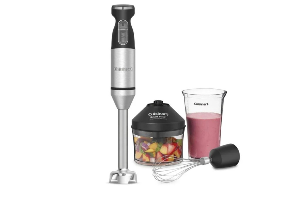 A hand blender with additional whisk attachment