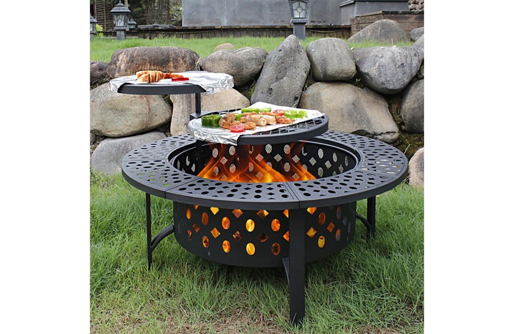 Hayler Wood Burning Outdoor Fire Pit Table with Lid
