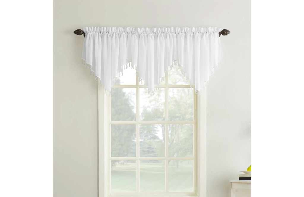 Mardis Beaded Tassels Crushed Sheer Voile Ascot Window Valance