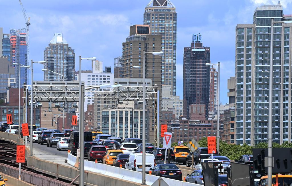 Bumper to bumper traffic heads over the Ed Koch Queensboro Bridge into Manhattan