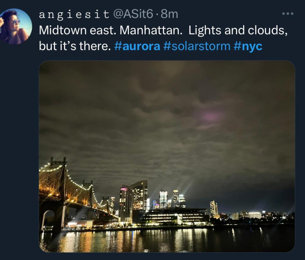 Kosciuszko Bridge at night with luminous reflections mistaken for Northern Lights by New Yorkers