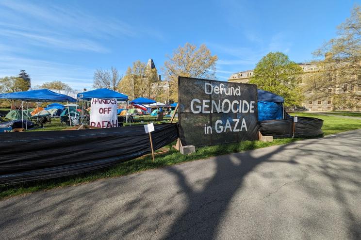 An anti-Israel tent encampment on Cornell University's campus on May 3, 2024.