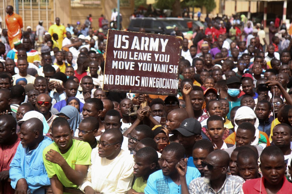 Nigeriens protest against US military presence in their country in Niamey, Niger on April 13, 2024.