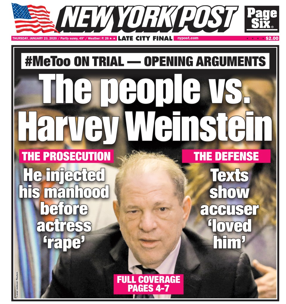 NY Post cover for Thursday, January, 23, 2020 Front page