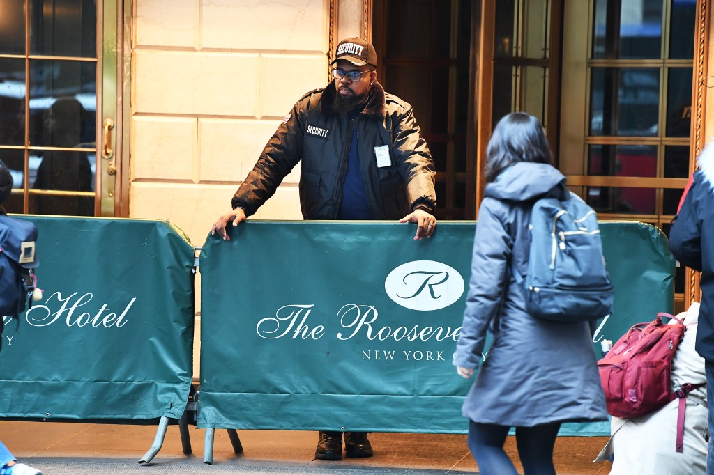 Security staff at the Roosevelt Hotel, NYC. 