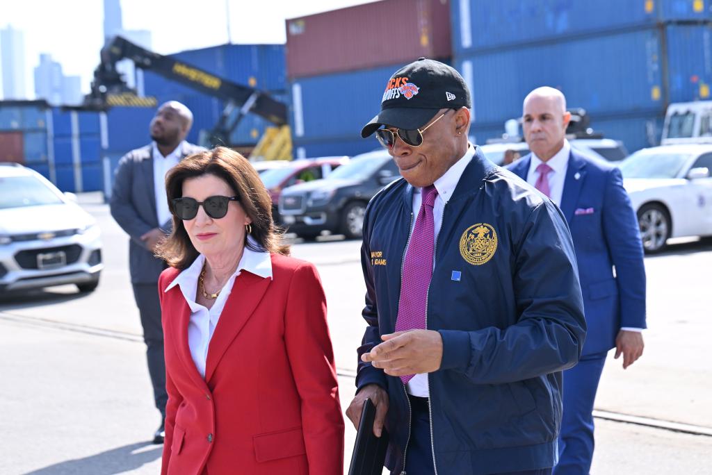 Gov. Kathy Hochul and Mayor Eric Adams in Brooklyn Marine Terminal