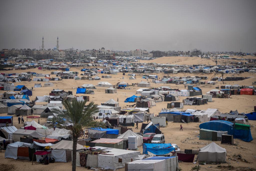 A makeshift tent encampment for displaced Palestinians  near Rafah on May 10, 2024.