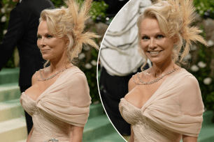 The 56-year-old “Baywatch” beauty appeared on the 2024 red carpet, channeling Old Hollywood glamour in a beige floor-length gown by Oscar de la Renta.