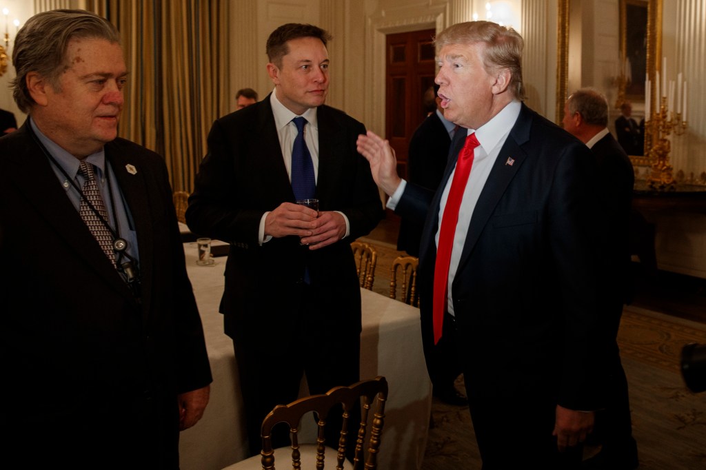 Musk and Trump (seen above in 2017) have reportedly been in discussions about a possible advisory role for the tech mogul in a second Trump administration.