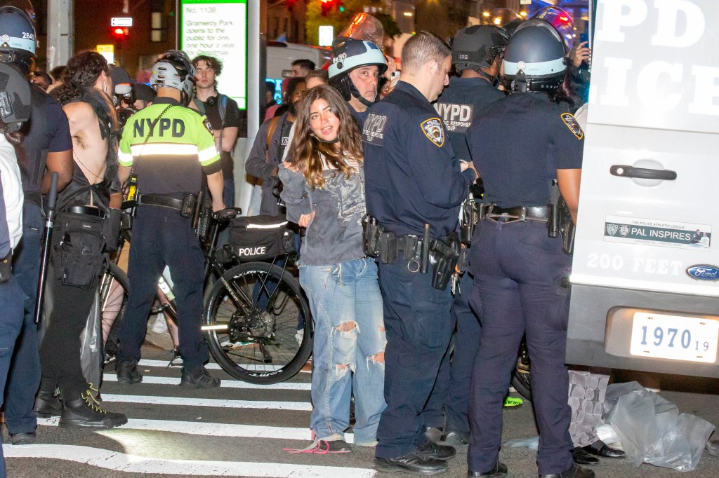 NYPD officers in riot helmets and carrying zip ties moved in on the crowd of hundreds just 10 minutes after announcing they would arrest the trespassers.