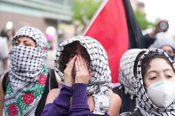 Pro-Palestinian demonstrators during a rally calling for a cease-fire in Gaza at Columbia University on Tuesday, April 30, 2024