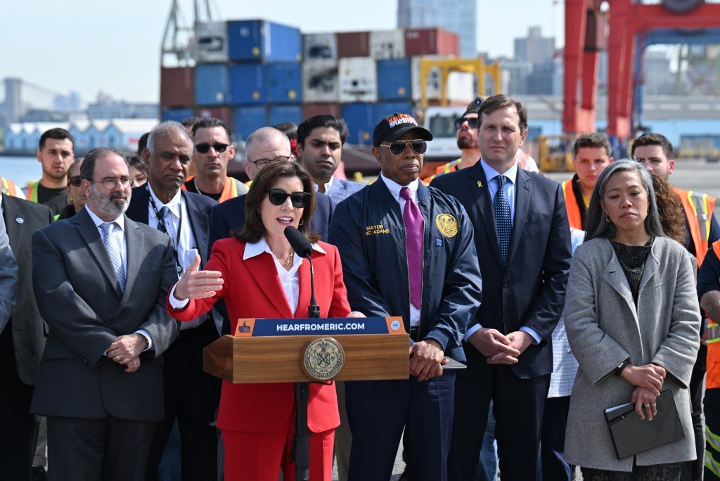 Gov. Kathy Hochul and Mayor Eric Adams in Brooklyn Marine Terminal