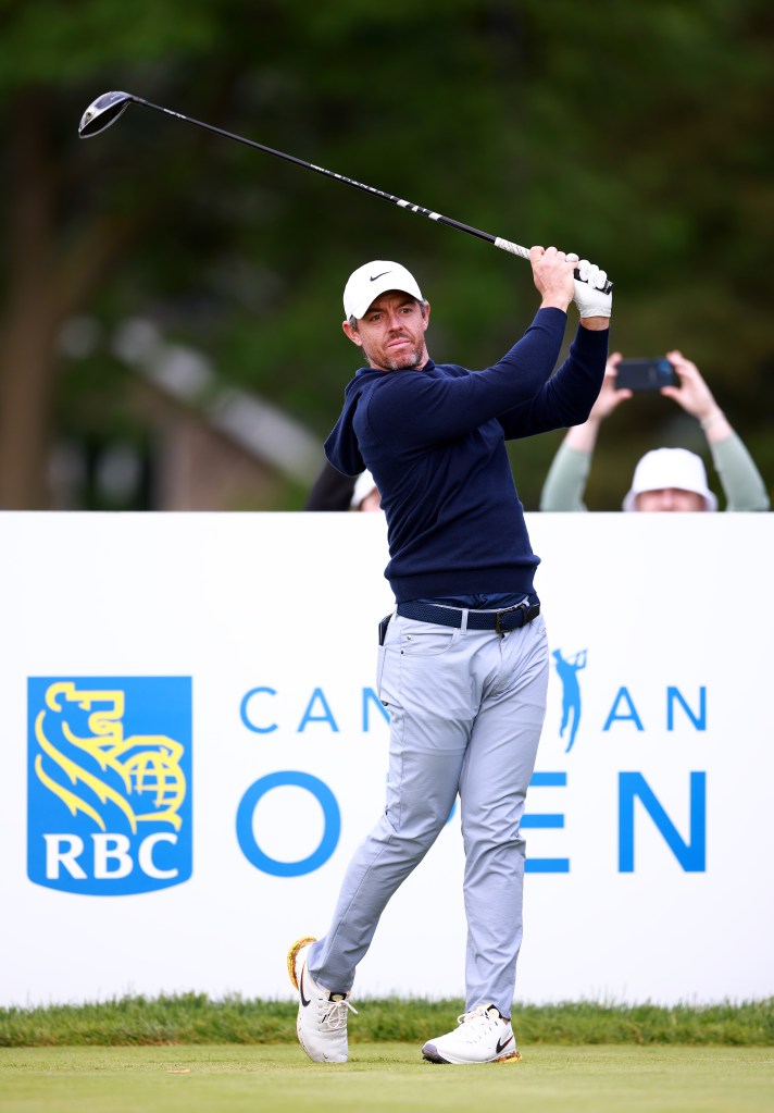 Rory McIlroy of Northern Ireland hits his tee shot on the 9th tee during the Pro-Am of the RBC Canadian Open at the Hamilton Golf and Country Club on May 29, 2024 in Hamilton, Ontario, Canada.   