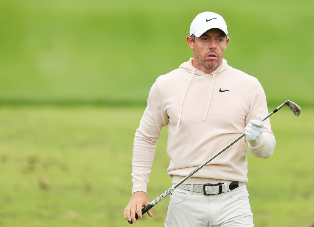 Rory McIlroy at the driving range during a practice round prior to the 2024 PGA Championship at Valhalla Golf Club, Louisville, Kentucky