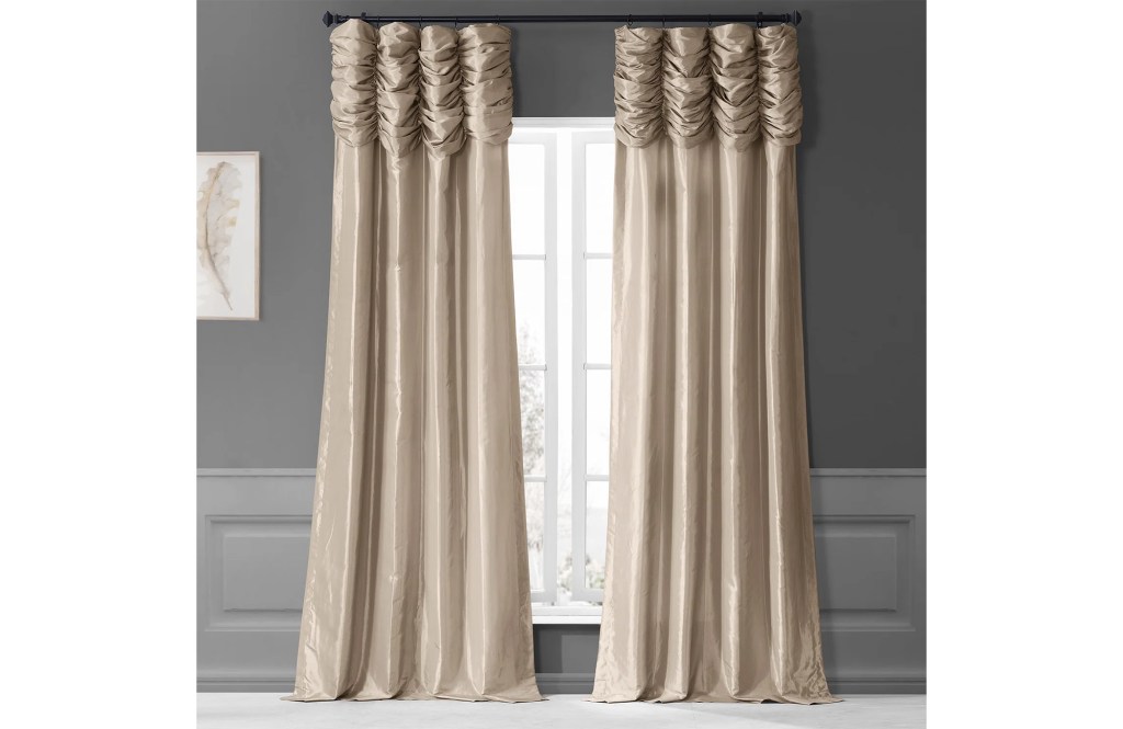 Ryker Ruched Solid Faux Silk Curtains for Bedroom